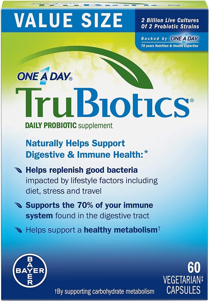 TruBiotics Daily Probiotic, 60 Kapsle - Gluten Free, Soy Free Digestive + Imunitní zdravotní podpora Dodatek pro muže a ženy