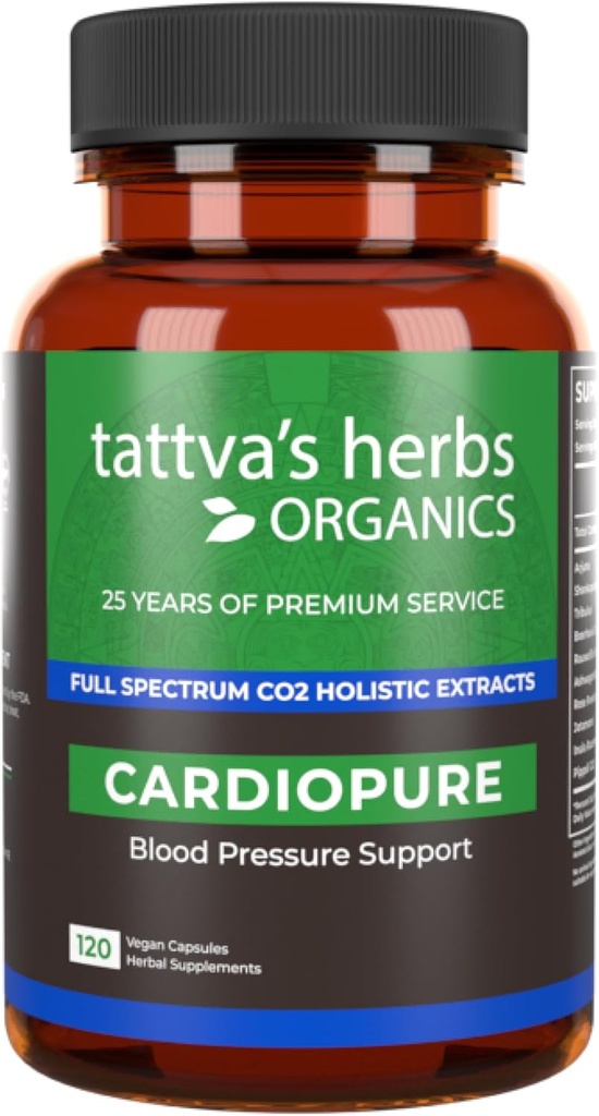 Tattva 's Herbs Cardiopure Bylinné Ayurvedic Dodatek, Ashwagandha, Rauwolfia, & Arjuna Full Spectrum Co2 Extracts, Veggie Kapsle, 120 Počet