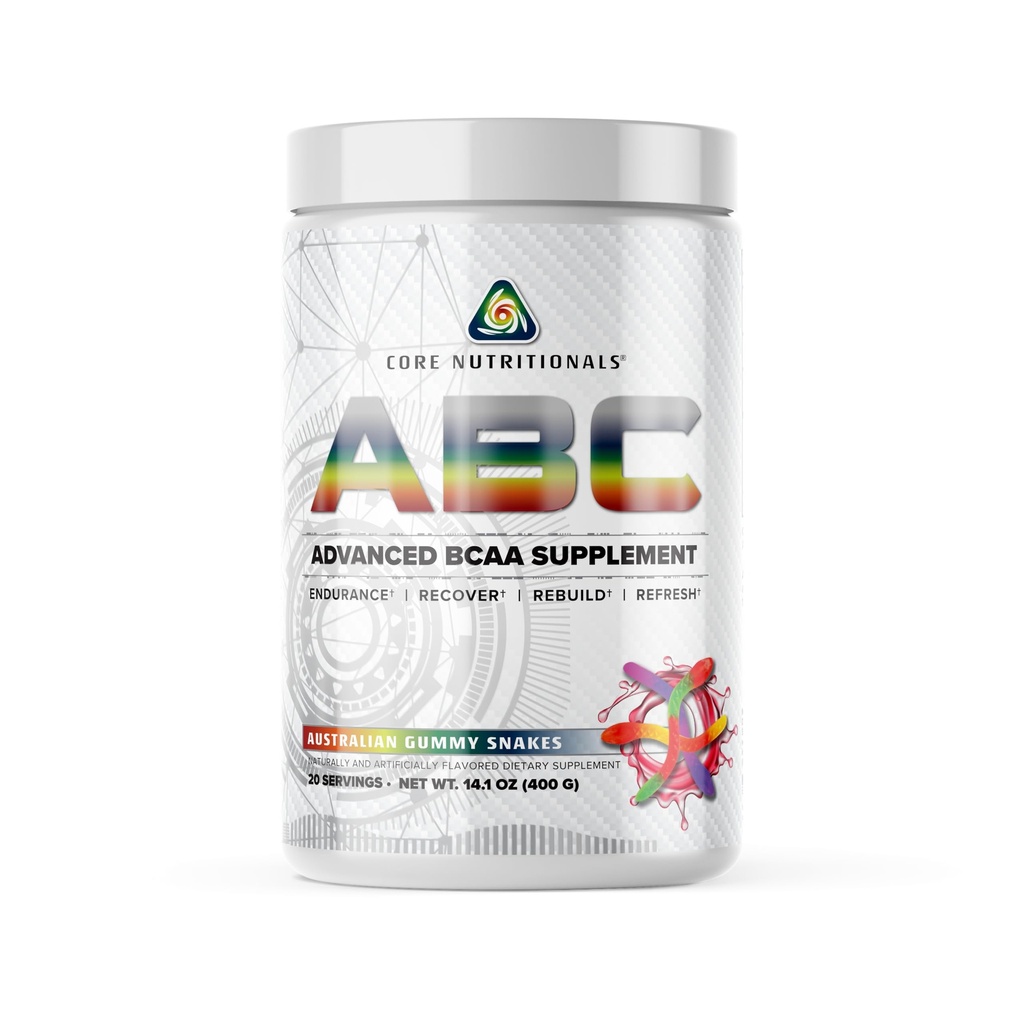 Core Nutritionals ABC Advanced BCAA dodatek 124; Amino Acid Recovery Blend 124; s glutamine, Beta Alanin, Citrulline Malate currency 124; 20 Servings (Australský Gummy Snakes)