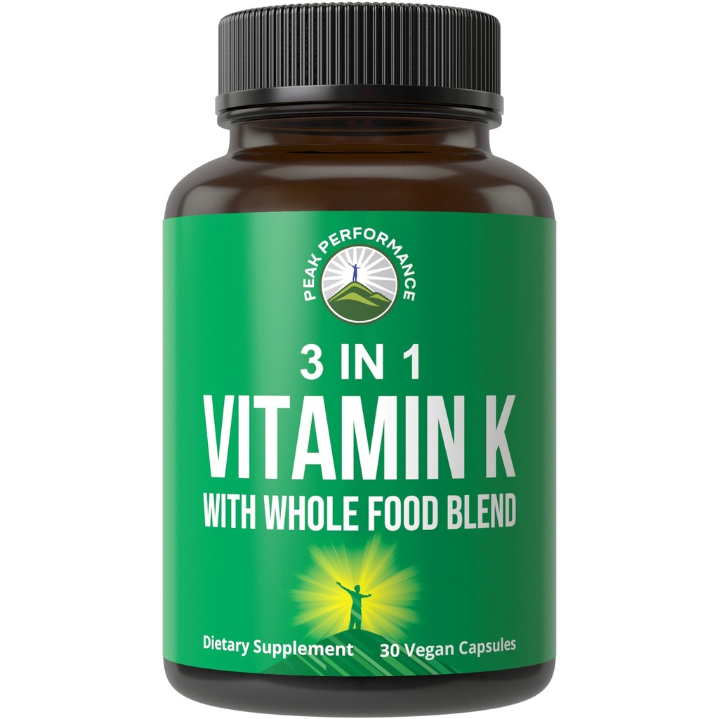 Vitamin K s celopotravinovou směsí 25 + zelenina a ovoce pro Max Absorpce. Veganské kapsle Dodatek. Vitamins K1, K-2 MK4 + K2 Natto MK7. Alternativa k Drops, Gummies. VIT K s K 2 a MK-7
