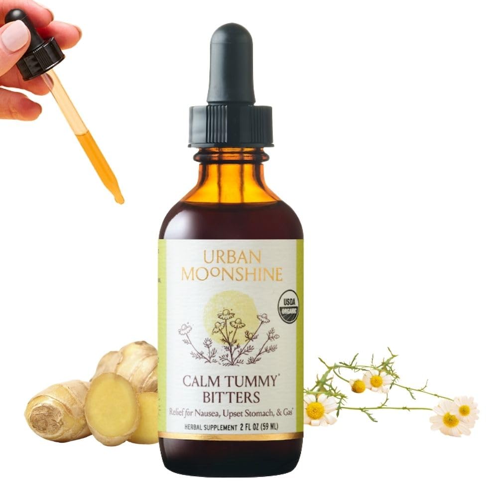 Urban Moonshine Calm Tummy Bitters - Certified Organic - Relief for Nausea & Upset Stomach * - Bloating Relief * - Soothes Digestion * - Digestive Bitters - Gluten Free Herbal Dodatek - 2 Fl Oz