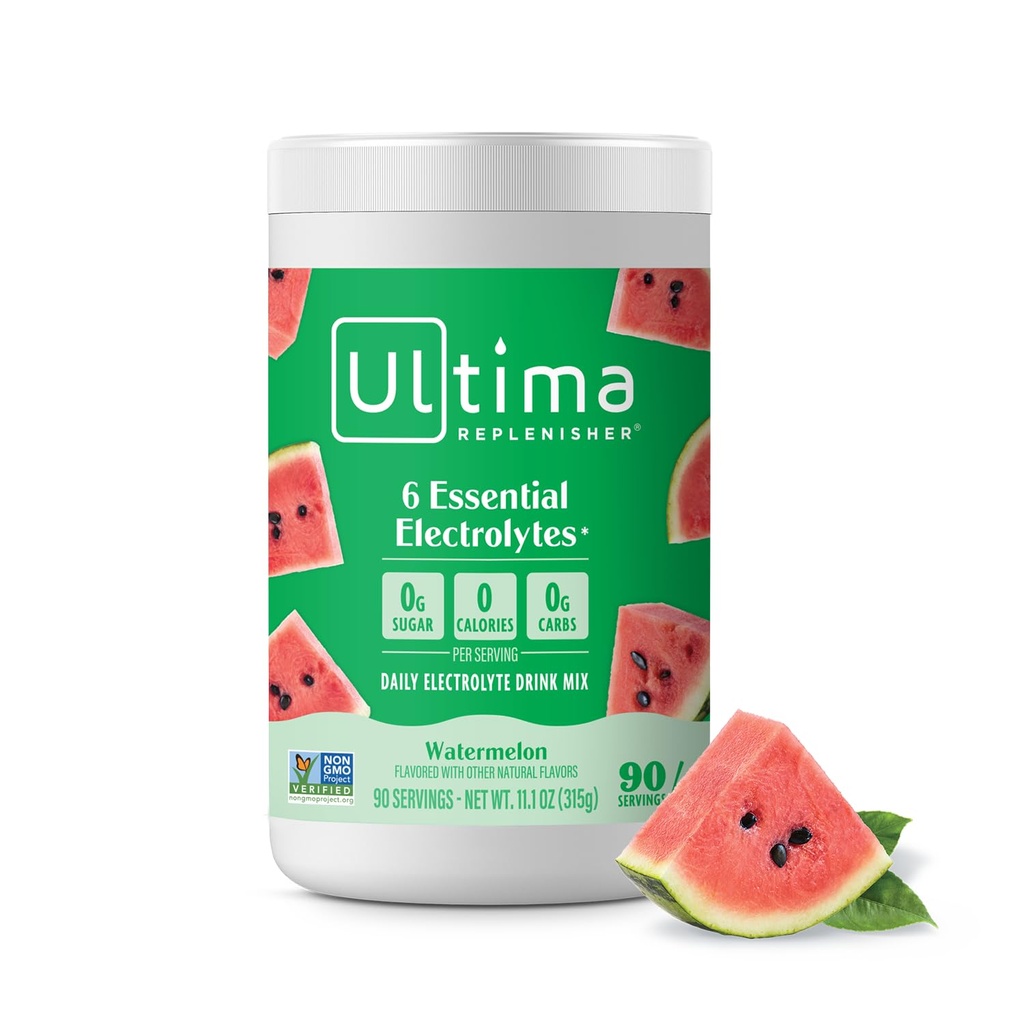 Ultima Replenisher Daily Electrolyte Powder Drink Mix - Sugar Free - Meloun, 90 Servings - Hydratační prášek s 6 klíčovými elektrolyty a stopovými minerály - Keto Friendly, Vegan, Non- GMO