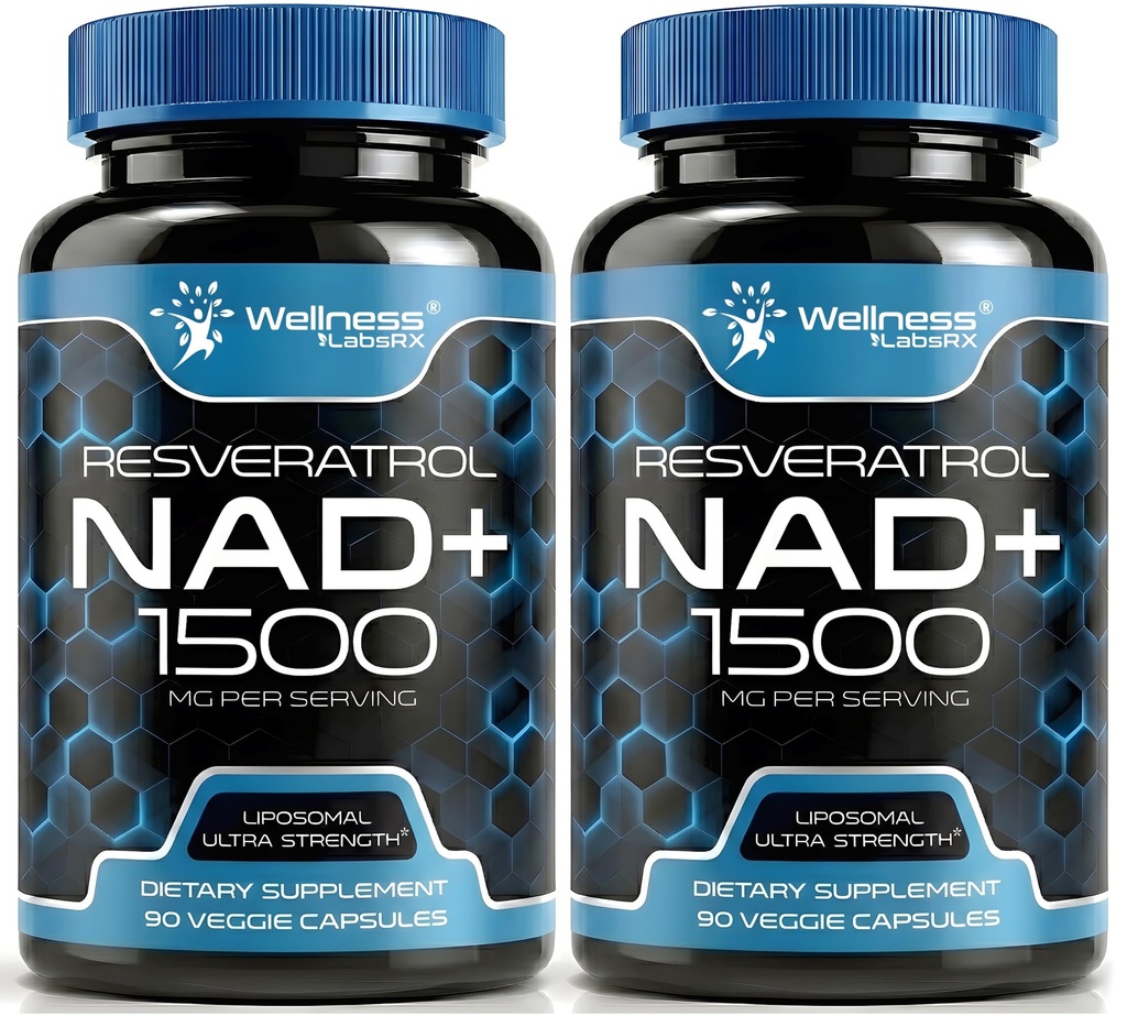 WELLNESS LABSRX NAD dodatek, 1500mg - Liposomální NAD + Doplněk s Resveratrol, NAD Plus Zvýšení - Podpora buněčného zdraví, Stamina a zdravé stárnutí - Ultra silné kapsle, USA Made - 2 Pack