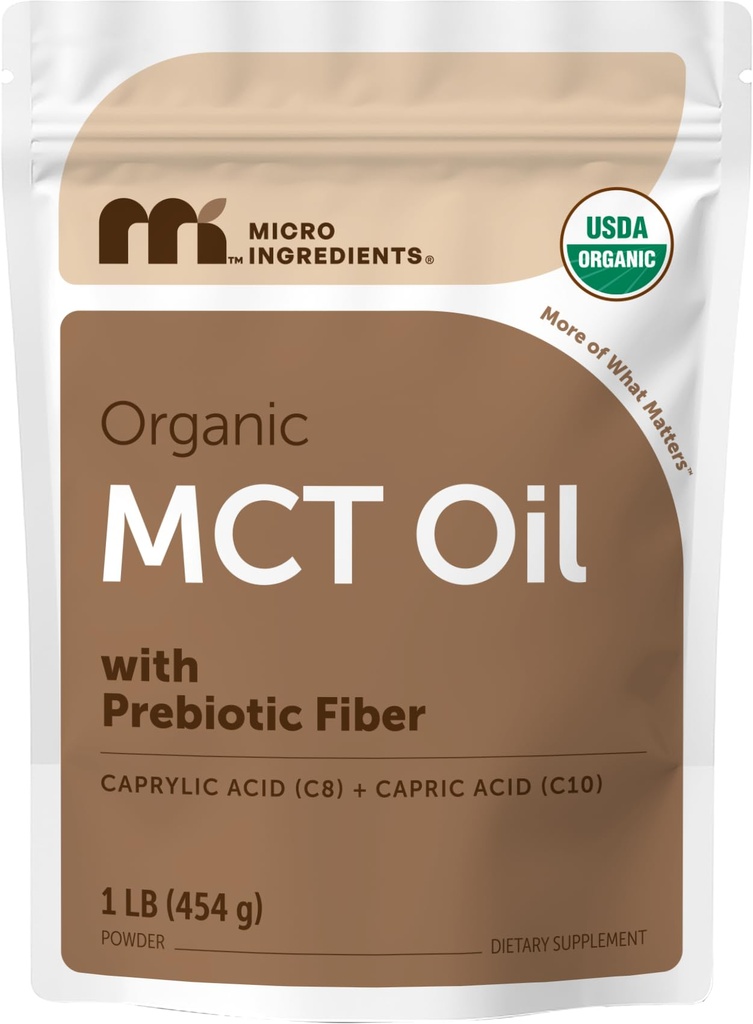 Organický MCT olejový prášek s prebiotickým vláknem, 1 libra (16 Ounce), rychlé palivo pro tělo a mozek, C8 MCT olej pro kávu smetanu, žádné GMO, Keto dieta, Vegan