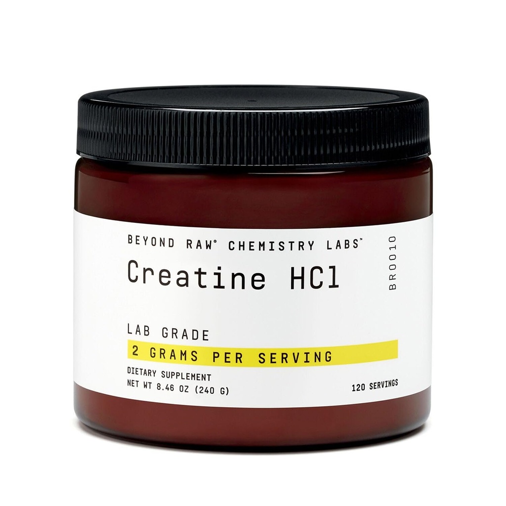 BEYOND RAW Science-Backed Creatin HCl prášek, laboratorní stupeň, pro svalovou sílu a růst, výroba energie, Atletická výkonnost, Kognitivní podpora, Buněčná hydratace, 120 Služeb