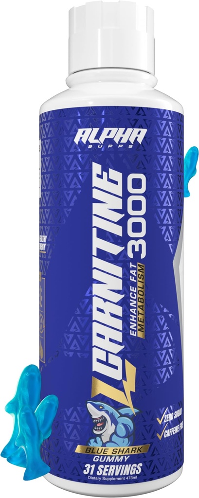 Alpha Dodává L karnitin tekutý 3000 CZ124; Stimulant- Free L-Carnitin dodatek pro muže a ženy CZ124; Předběžné cvičení Energy Boost & Muscle Recovery CZ124; Nulový cukr, tuk, & Carbs CZ124; 31 Servings (Blue Gummy)