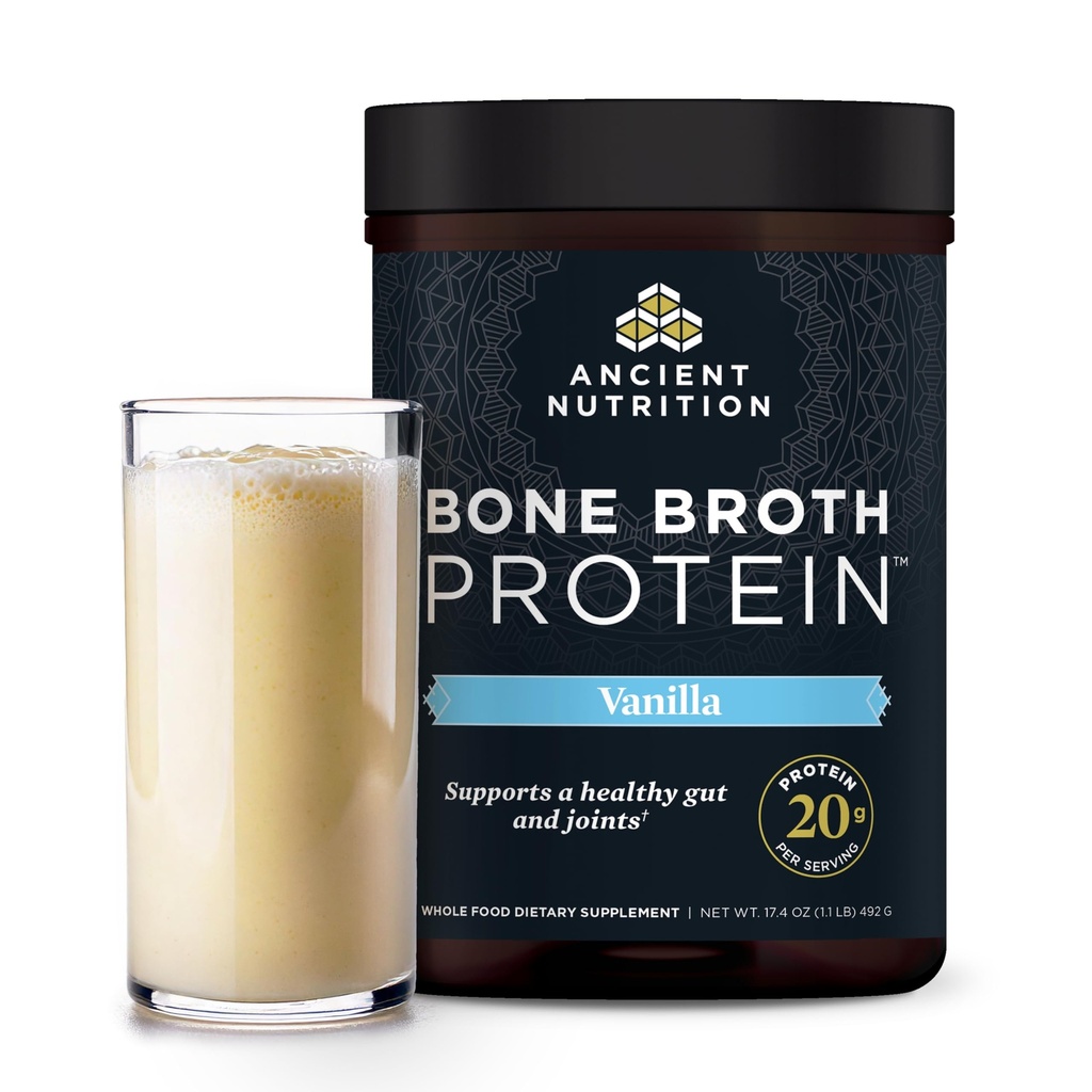 Starověké nutriční trava Fed, Cage Free, Bone Broth Protein Powder, 20g Protein, Hydrolyzované kolagen Peptides, Keto & Paleo Friendly, Podporuje společné, Gut zdraví, Vanilla, 20 Služeb