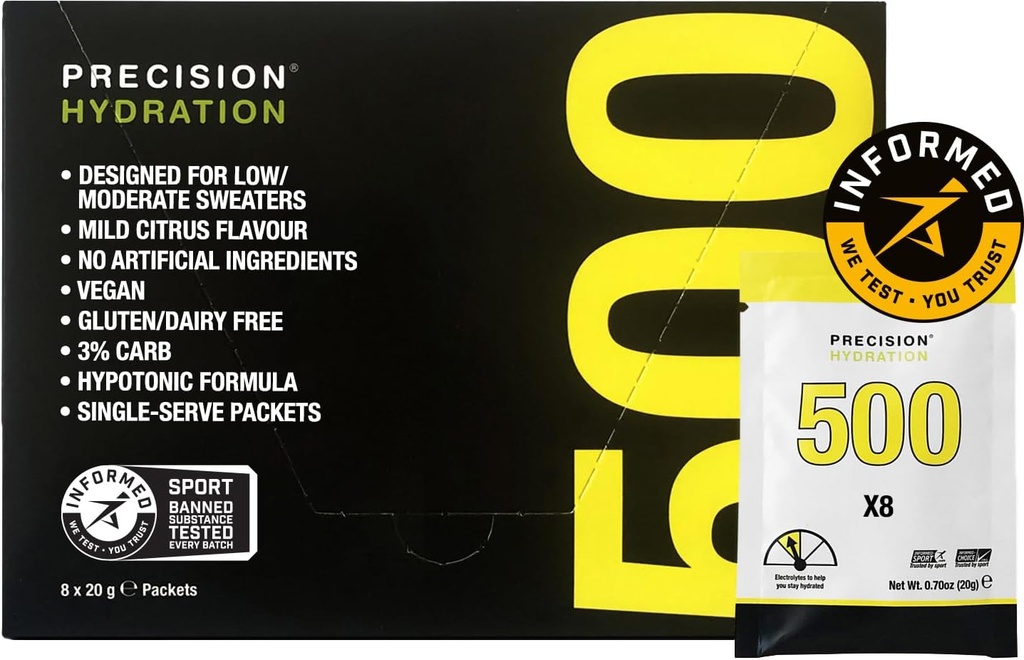 Přesnost Hydratace Electrolyte Drink Mix - Všechny přírodní Multiformní Electrolyte Powders - Individuální vodotěsné služby - Gluten / mléčné výrobky zdarma (500mg / L - Žlutý balíček, balení po 8)