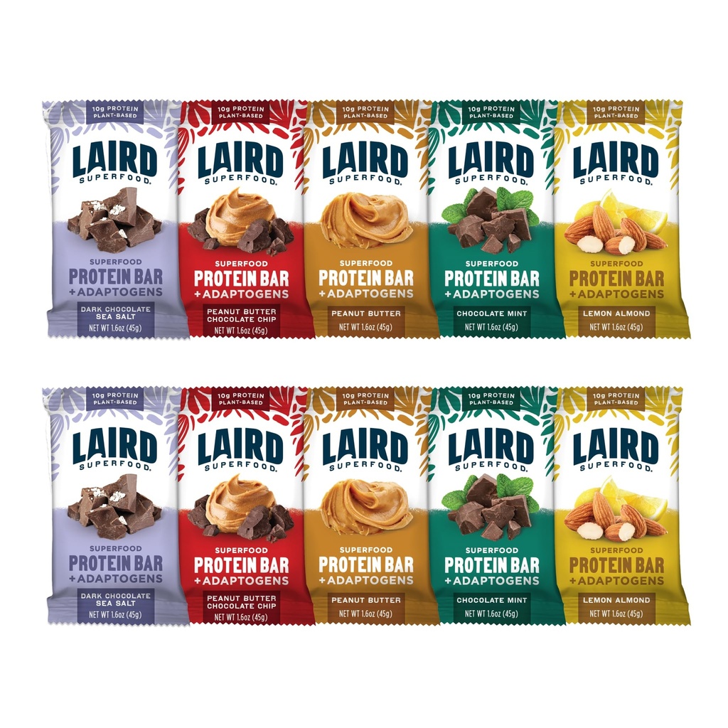 Laird Superfood Functional Protein Bars - Protein Bar, ale lepší s reálnými složkami, Functional Houby 10g Plant- Based Protein, 6g Fiber - Non- GMO - 5 Flavor Variety Pack, 10 Počet (balení po 1)