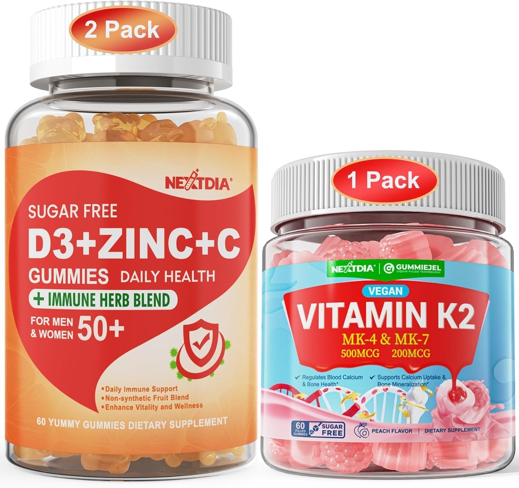 Pouzdro: Vitamin C + D3 + Zinkové gumy pro dospělé 50 + & Vitamin K2 gumy