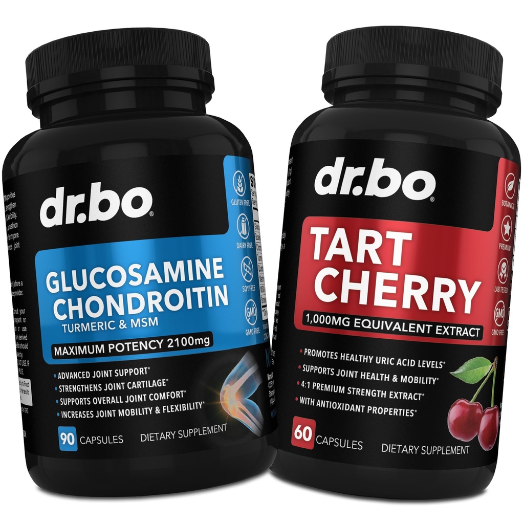Glucosamine Chondroitin MSM Turmeric & Tart Cherry - Joint Health Supplement Knee Bone & Joints, Purge Uric Acid Cleanse Flush Antioxidant Pills - Společná podpora pilulky & Tart Cherry Extract Kapsle