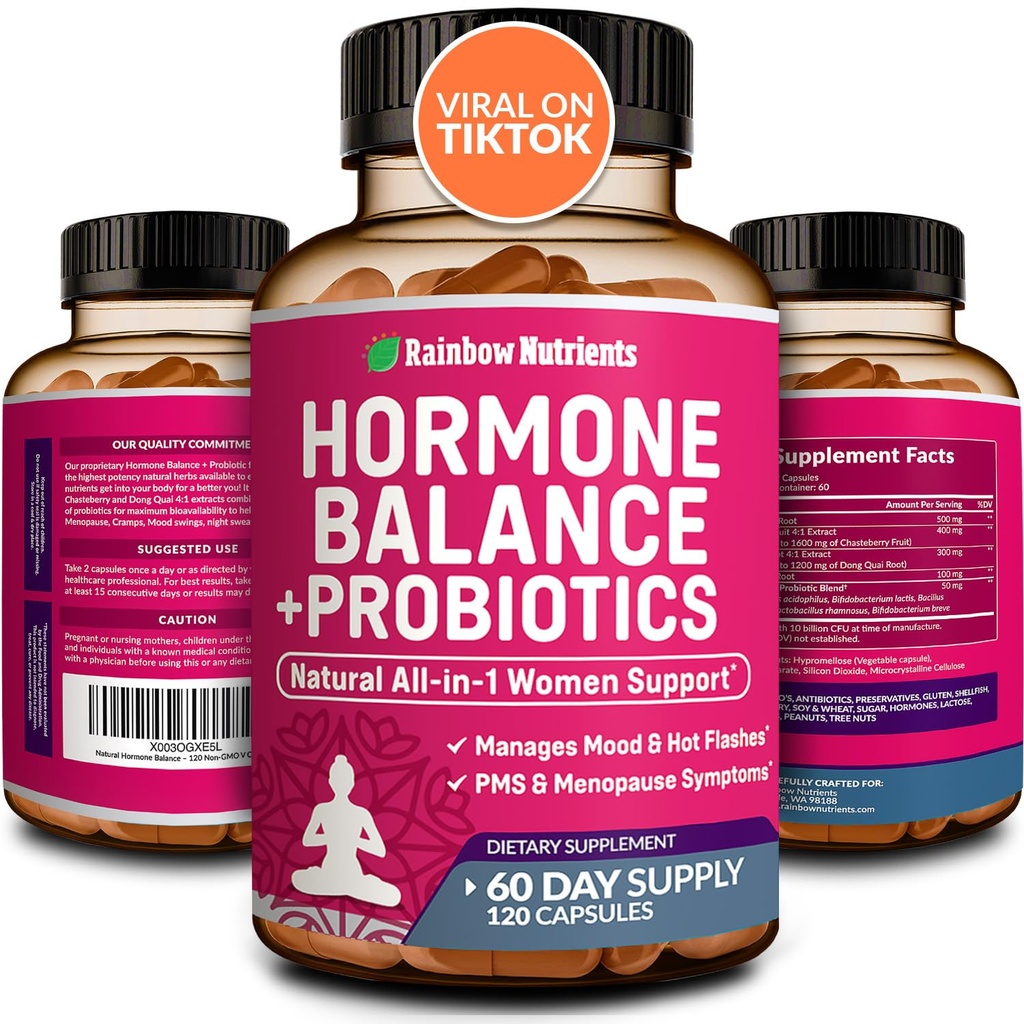 Hormon Balance + Probiotika pro ženy - Natural Menopauza Relief, Řízení hmotnosti, Bloating, Hot Flashes, PMS curren124; Organic Maca, Chasteberry, Dong Quai & Black Cohosh curren124; Non GMO currency 124; 120 V Kapsle