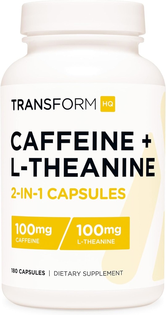 TransformHQ Caffeine & L- Theanine (100mg každý) 180 Caps - gluten Free, Non- GMO