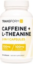 TransformHQ Caffeine & L- Theanine (100mg každý) 180 Caps - gluten Free, Non- GMO