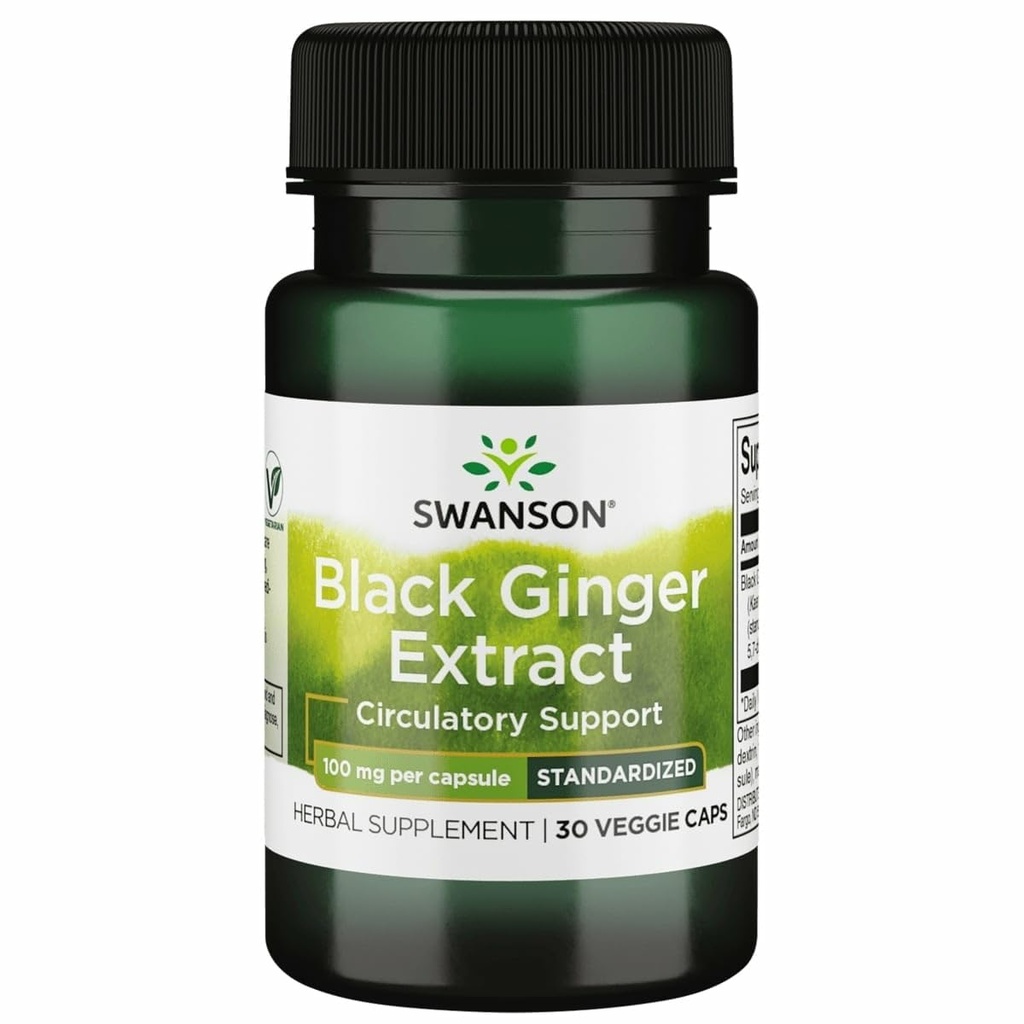 Swanson Black Ginger Extract - Podporuje zdravý krevní oběh a fyzickou vigor - May Aid Heart Health, Muscle Tissue, and Wellbeing - (30 Veggie Kapsle, 100mg každý) 1 balení