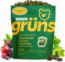Gruny dospělé Sugar- Free Super Zelené Gummies - Superfood Gummy Medvědy s Spirulina, Chlorella, Fiber & Prebiotika pro stravovací zdraví, Adaptogen dodatek s 20 Vitamíny & Minerály, 2 Týden dodávky