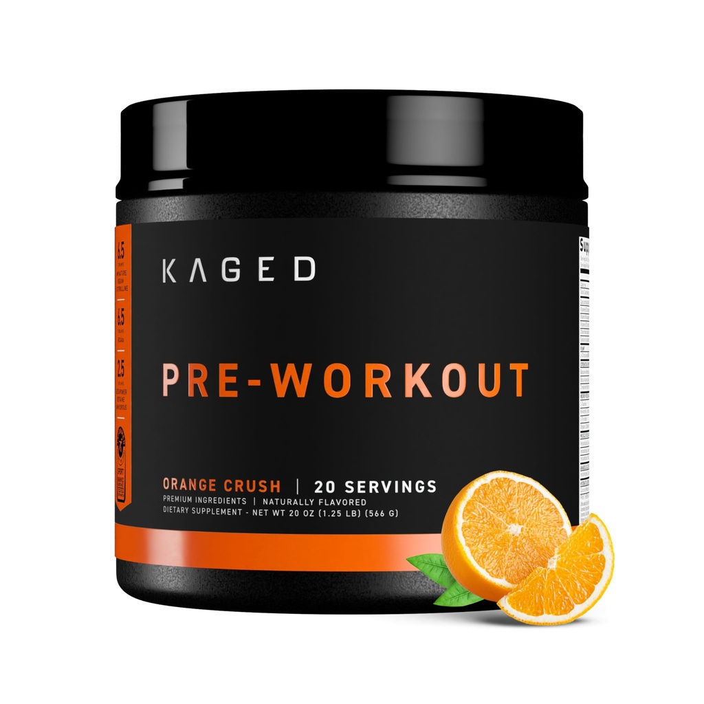 Kaged Original Pre Workout Pow124; Orange Crush Obr124; Předcvičení s Creatine, Beta Alanine, L- Citruline, BCAAs Obr124; 274 mg Organic Caffeine Obr124; Předběžné doplňky pro muže a ženy Obr124; 20 Služeb