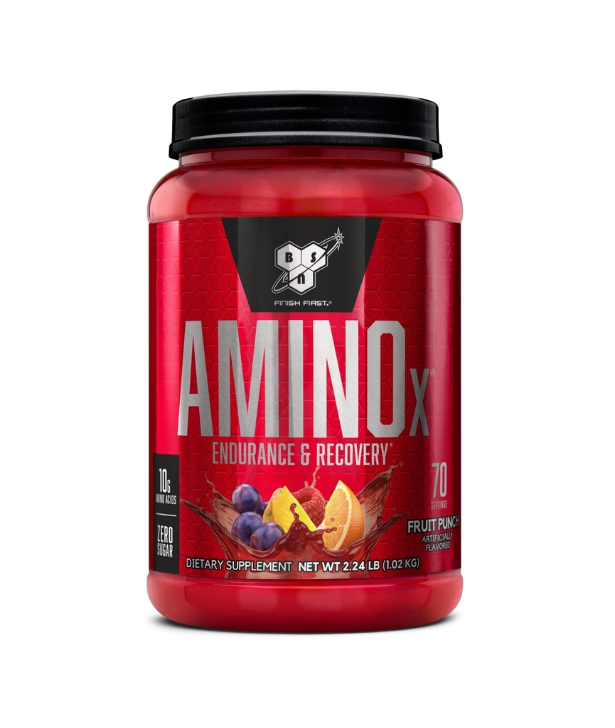 BSN Amino X Muscle Recovery & Endurance Powder with BCAA, 10 Grams of Amino Acids, Keto Friendly, Caffeine Free, Support Endurance, Nulový cukr, Ovocný punč, 70 porcí (Balení května Vary)