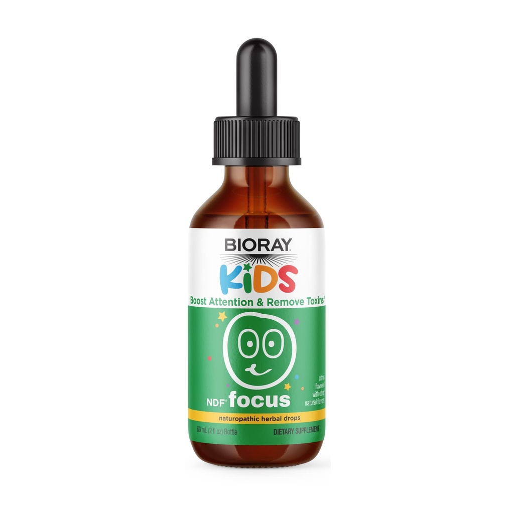 BIORAY Kids NDF Focus, Citrus - 2 fl oz - Podporuje kognitivní funkce, zvyšuje jasnost a podporuje stabilní energetické hladiny - Non- GMO, Vegetarian, gluten zdarma - 1-2 Měsíce