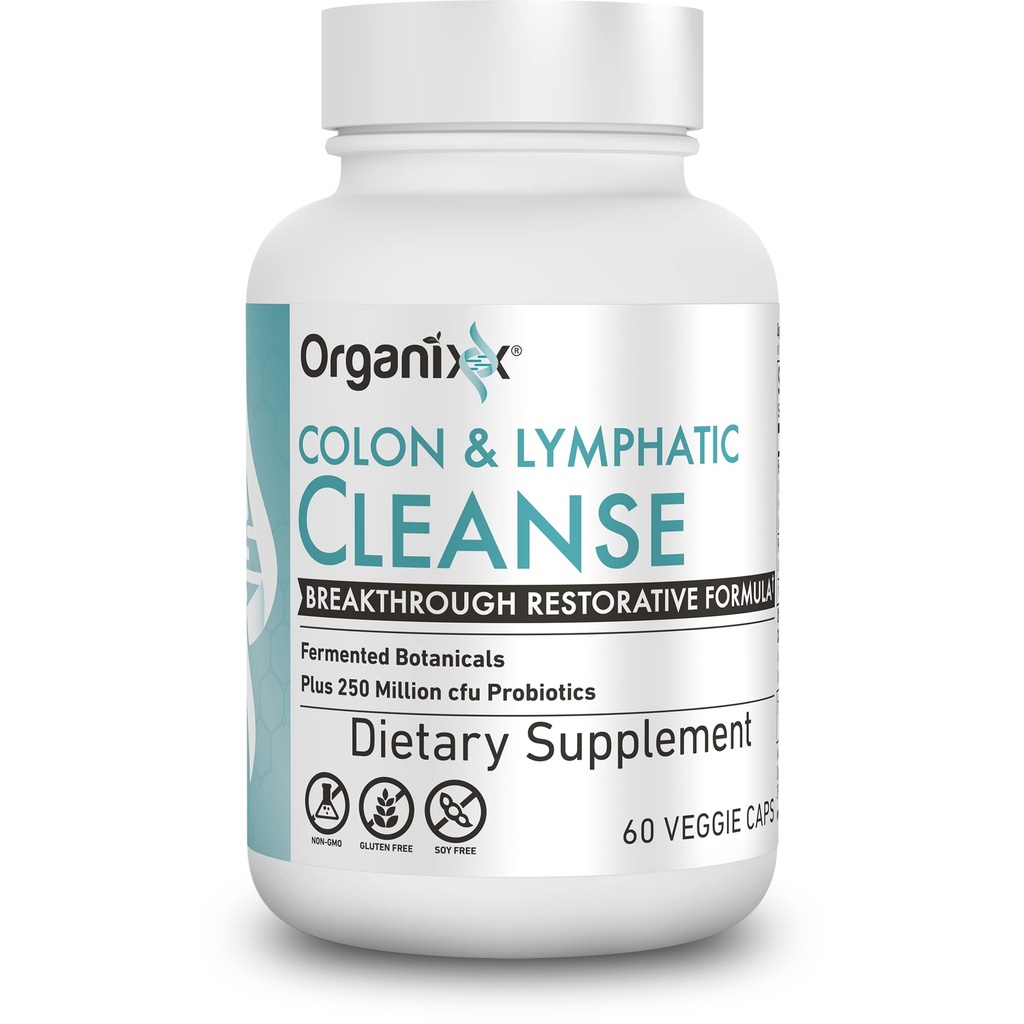 Organixx Lymfatické & Colon Cleanse dodatek, 250 milionů CFU Probiotika pro Gut zdraví, stravitelné & Lymfatické podpory, gluten zdarma, non GMO, 60 Vegetariánské kapsle