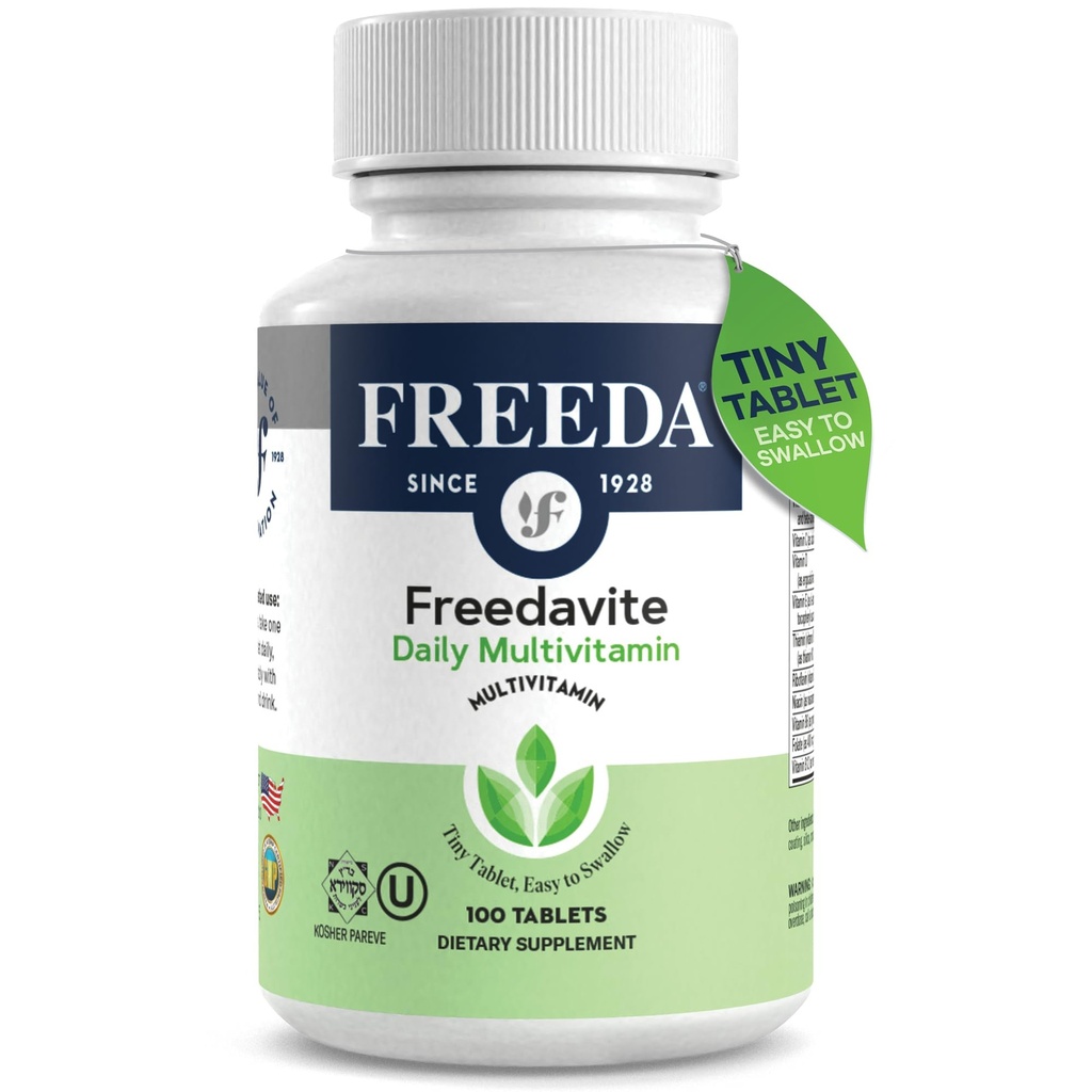 Freedavite Tiny Tablet - Střední Multivitamin pro muže a ženy - Vitamin A, C, D, E, B1, B2, B6, B12, Biotin, vápník, zinek, železo, hořčík, mangan, měď, selen, jód - 100 Počet