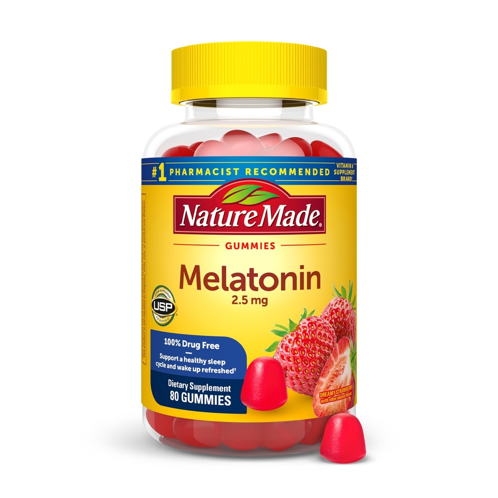 Příroda Made melatonin Gummies 2.5 mg, 100% droga zdarma spánková pomoc pro dospělé, Melatonin dodatek 80 Počet, 80 Den Dodávka
