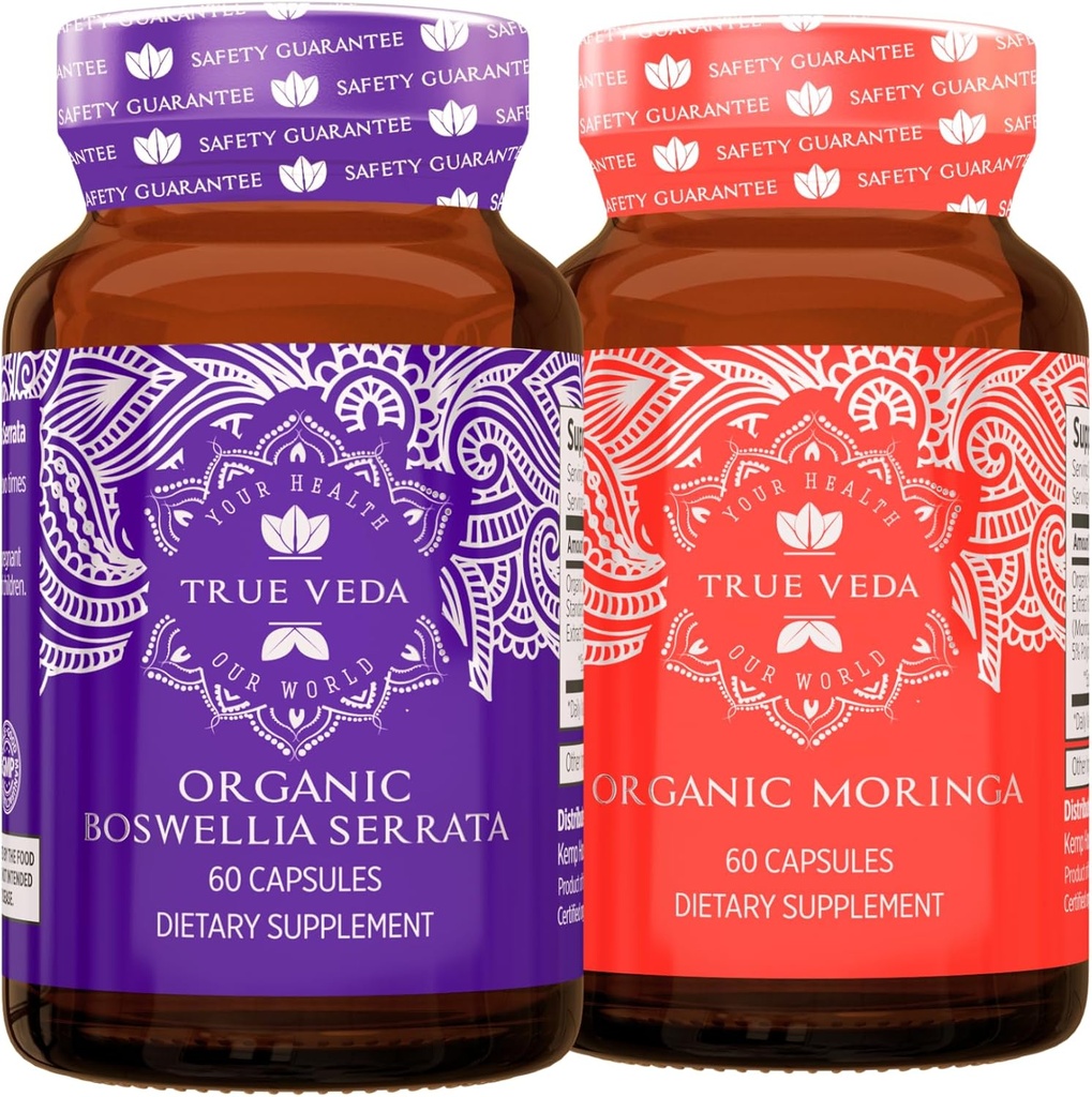 True Veda Boost Bundle USDA organické 124; Multi-Award-Vítězný 124; Boswellia Serrata 124; Moringa Kapsle