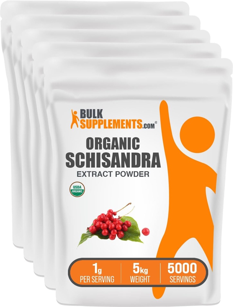 BulkSupplements.com Organic Schisandra Extract Powder - Schisandra Supplement, from Schisandra Berries - Herbal Supplement, Gluten Free - 1000mg per Serving, 5kg (11 liber) (balení 5)