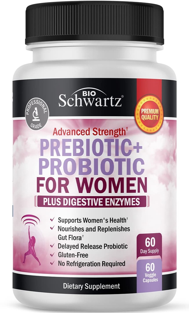 Prebiotika a probiotika pro ženy - s Black Cohosh a Red Clover pro Gut, Vaginální a imunitní zdravotní podpora, Celá stravovací enzymy Kapsle, Lactobacillus Probiotic dodatek, 60 Počet