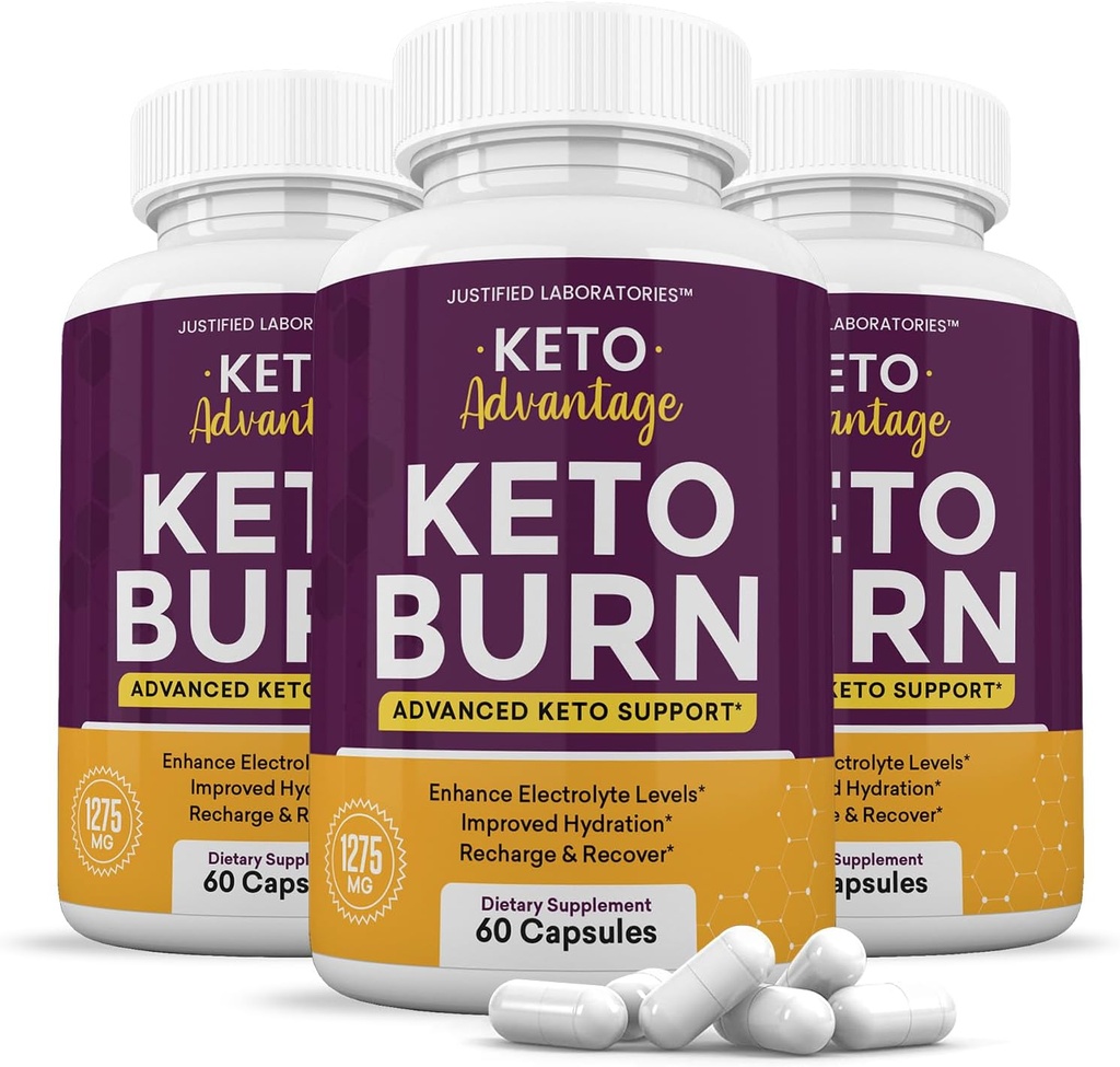 (3 Pack) Keto Výhoda Keto Burn pilulky 1275MG Nový & lepší vzorec Obsahuje jablečný ocet extra panenský olivový olej Powder Green Tea Leaf 180 Kapsle