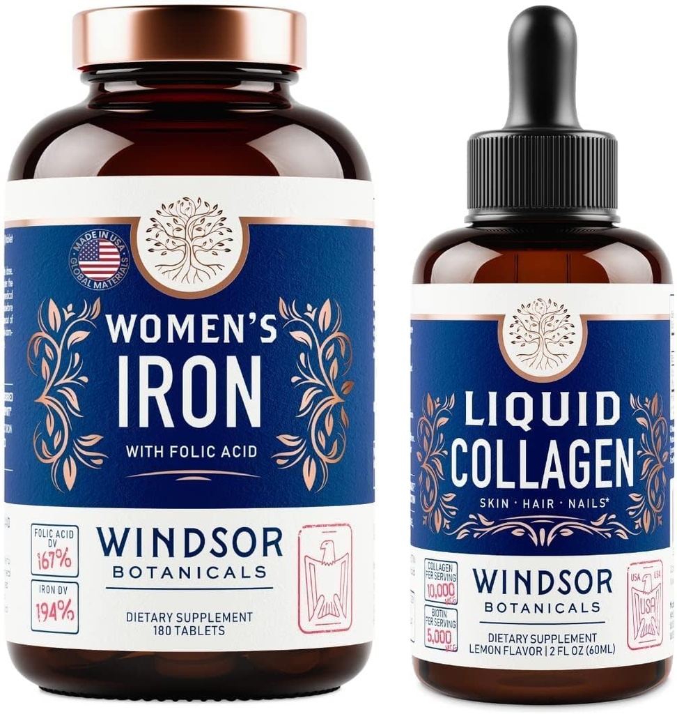 VINDSOR BOTANICALS tekutý kolagen a železo pro ženy Beoty a Wellness Bundle
