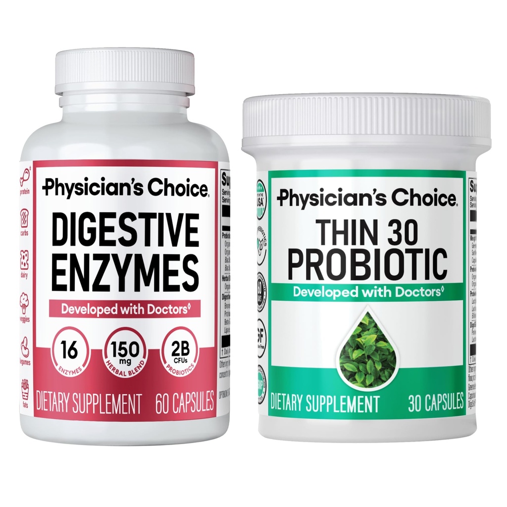 Lékařský choice - Beat Bloat + Podpora Weight Management Bundle: Dědičné Enzymy + Thin- 30 Probiotic