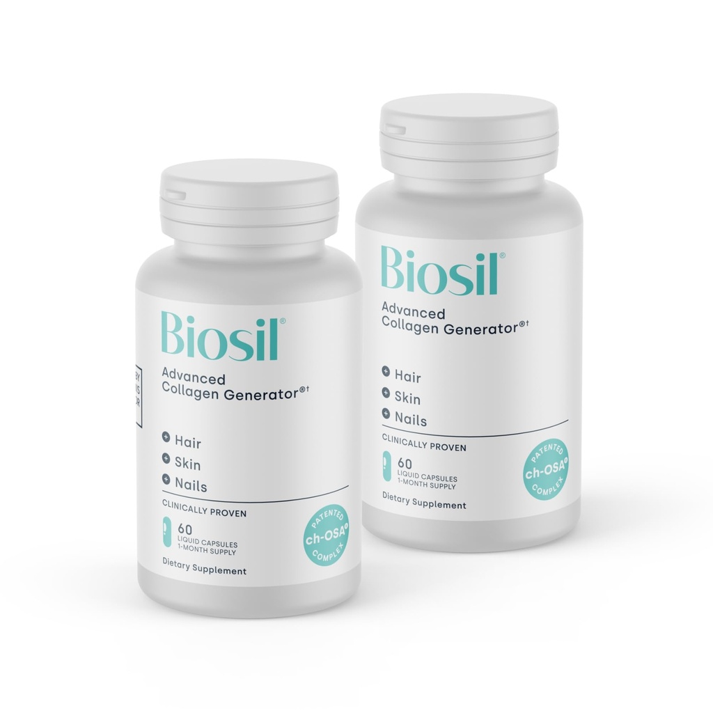 Biosil Collagen Booster Dodatek - 60 Tekuté kapsle, Balení 2 - Patentovaný ch-OSA Activátor pro pleť, vlasy, nehty & spony - Podporuje přírodní výroba - 60denní dodávky