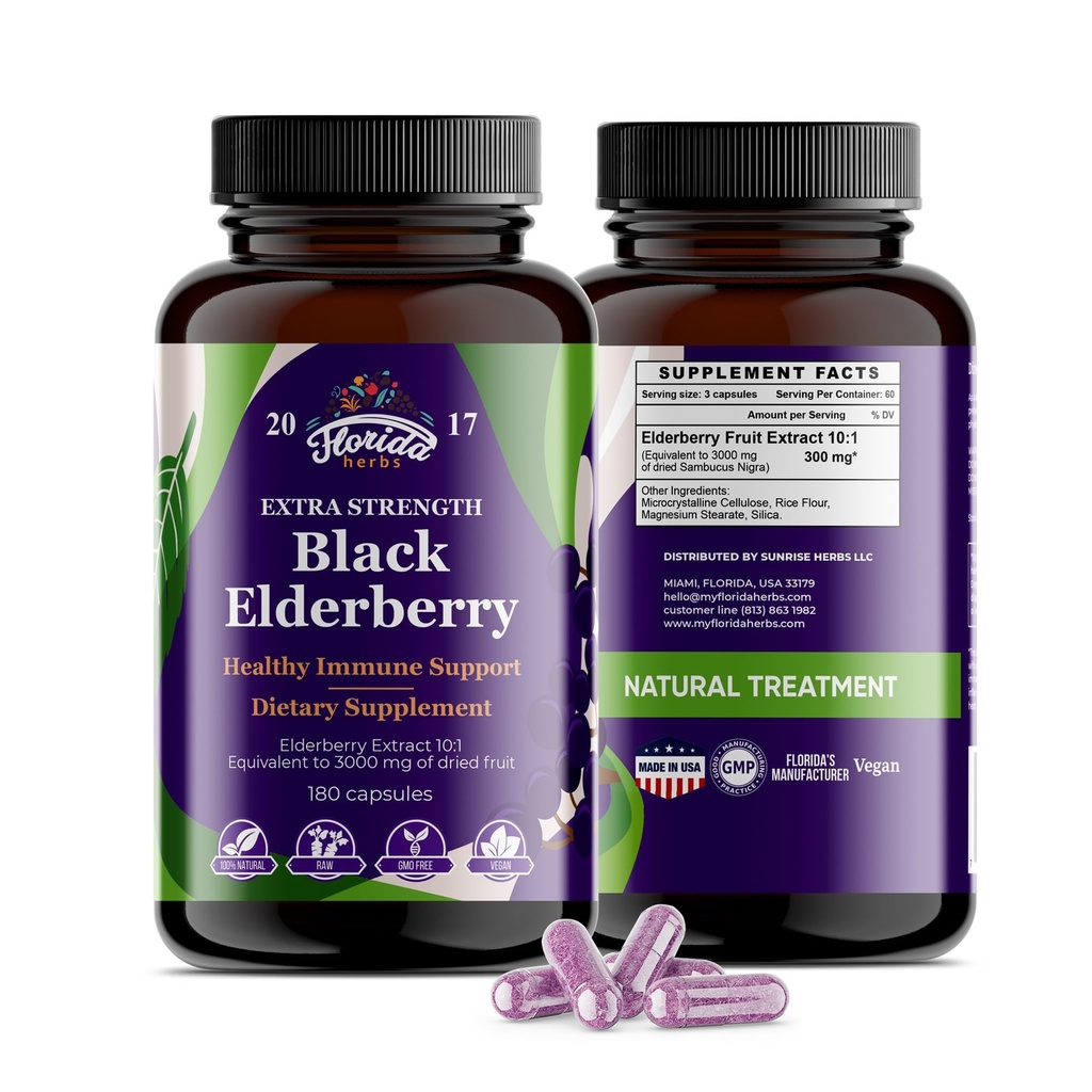 Black Elderberry Kapsle 124; 180 hrabě 124; Sambucus Elderberry Vitamíny, Non- GMO, Gluten Free, Organic Elderberry Extract Sambucus Nigra