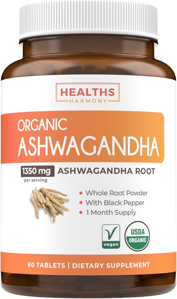 USDA Organic Ashwagandha Dodatek - High Potency Ashwagandha Pills Made with Organic Black Pepper for Enhanced Absorption - Vegan Non- GMO Made in the USA & Lab Ověřeno (1 Měsíce dodávky)