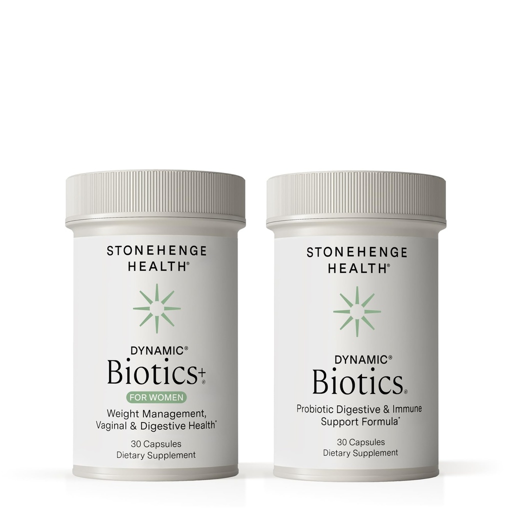 Stonehenge Zdraví Dynamická Biotika + pro ženy + Dynamické Biotika Probiotika Bundle Doplňky na podporu stravitelné a femininní zdraví