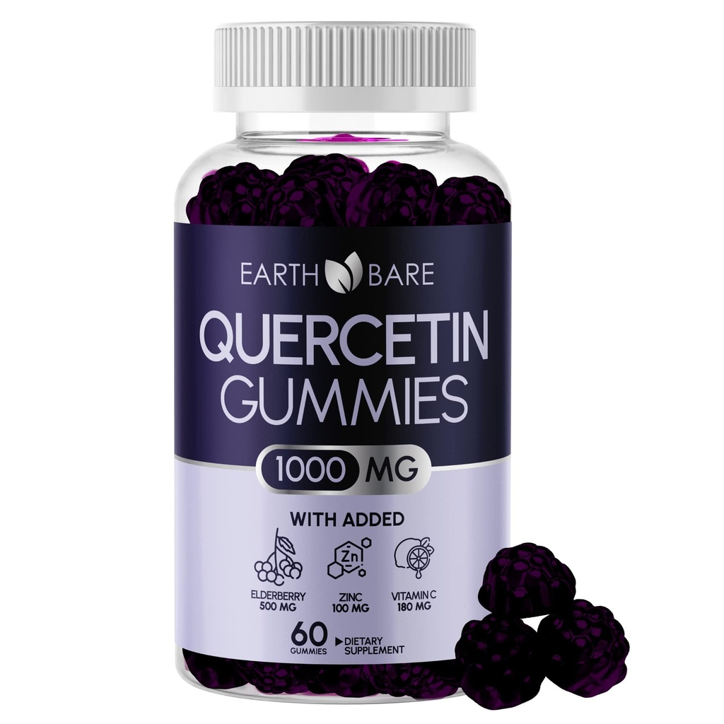 Quercetin Gummies s Elderberry, zinek a vitamin C - Doplněk pro imunitní podporu - Antioxidant & Sezónní Wellness - Vegan, Non- GMO, Natural Berry Flavor - 60 Gummies
