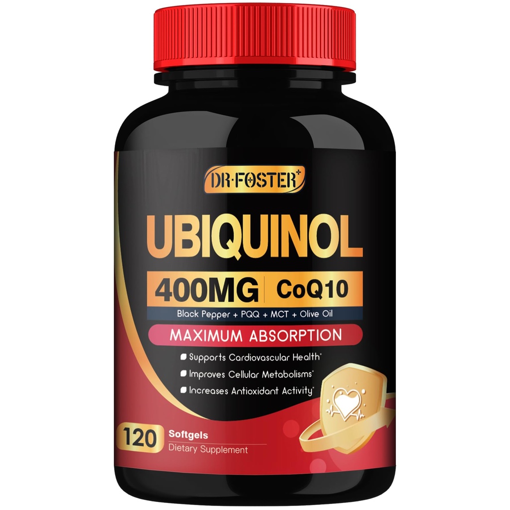 DRFOSTER Coq10 400mg Softgels Ubiquinol s PQQ & Vitamin E, olivový olej, srdce, Brain & Energy Support - 120 dní dodávky