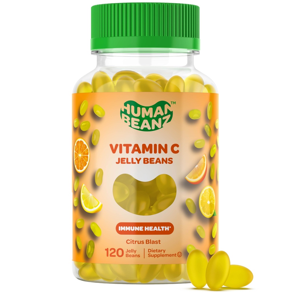 Vitamin C Jelly Bean Gummies pro dospělé, Imunitní podpora dietní doplňky, Vegetarián, 120 Citrus Blast Jelly Fazole, Kosher