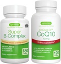Super B- Complex 180 Tablet + High Absorption CoQ10 100mg 120 Softgels Energy Bundle, Methyled Setrvalá release B Complex + CoQ10 with Vitamin E & D- Limonene, by Igennus