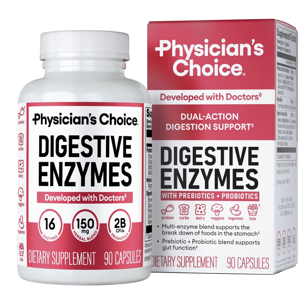Lékařský choice trávicí enzymy pro floating & Digestion - 16 enzymy s organickou prebiotika a probiotika pro Gut & Digestivní zdraví - Jídelní čas Discomfortable Relief - Dual Action Support - 90 CT