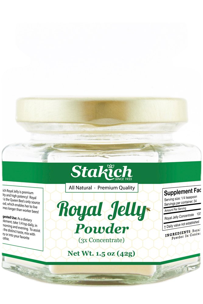 Stakich Royal Jelly Powder - 1.5 Ounce - 3X koncentrát - Freeze sušený, čistý, přírodní