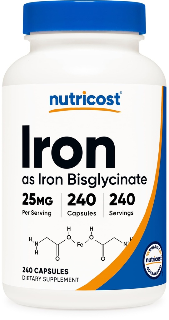 Nutricost Iron Bisglycinate Dodatek (25mg) 240 Kapsle - od Ferrous Bisglycinate Chelate - Non- GMO & Gluten- Free