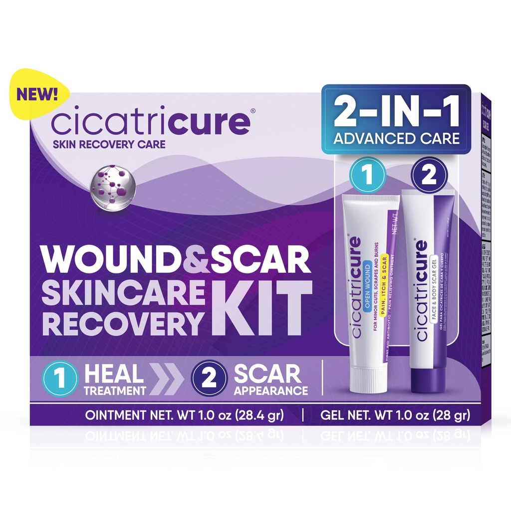 Cicatricure Skin Recovery Kit: Advanced Scar Gel & Open Wound Care Antibiotic Ointment, Reduces Stretch Marks, Chirurgické & Akné Jizvy, Léky Kusy & Burns, 1 oz Každý - pro dospělé a děti