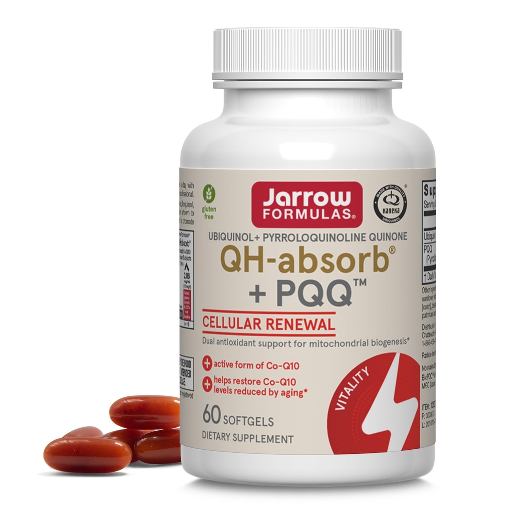 Jarrow Diplomas QH- Absorb + PQQ - 60 Softgels - Podporuje mitochondriální biogenezi, výrobu energie a kardiovaskulární zdraví - Až 60 Služeb