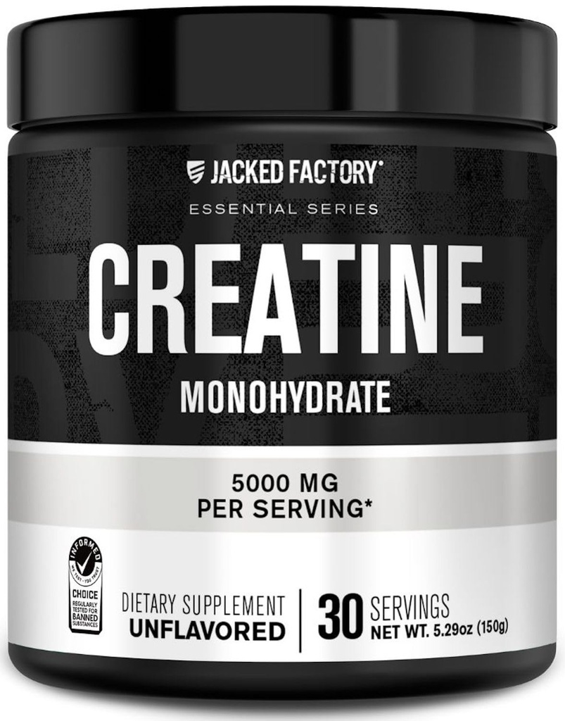 Jacked Factory Creatine Monohydrát Powder 150g - 5g Denní Creatine Dodatek pro muže a ženy, Vegan- Friendly, Third- Party Testováno - 30 Služebnictvo, Neochucené