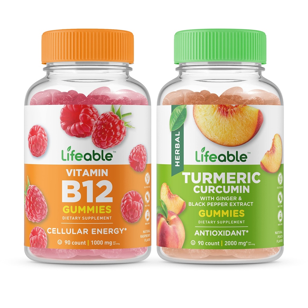 Živý vitamin B12 + kurkumin, Gummies Bundle - Great Ochutnávání, Vitamin dodatek, Lepek zdarma, GMO zdarma, Žvýkací