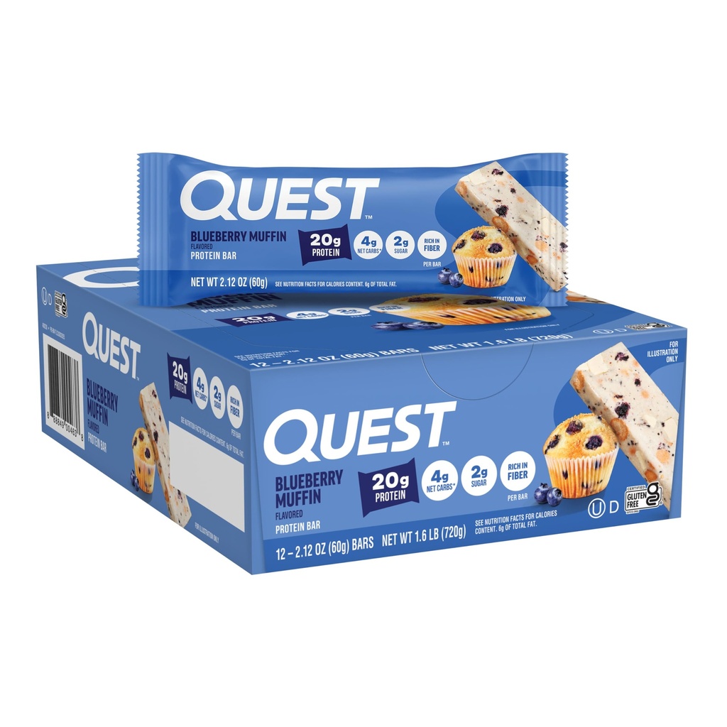 Quest Nutrition Blueberry Muffin Protein Bary, 20g Protein, 2g Cukr, 5g Net Carb, Gluten Free, Keto Friendly, 12 Počet