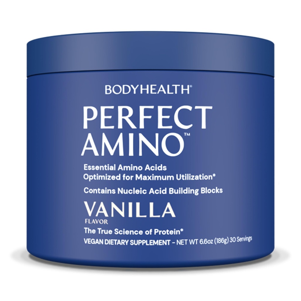 BodyHealth PerfectAmino Powder - BCAA and EAA Powder for Pre and Post Workout - Amino Acid Energy Drink pro muže a ženy na podporu Lean Muscle and Recovery - Vanilla - 30 Serings