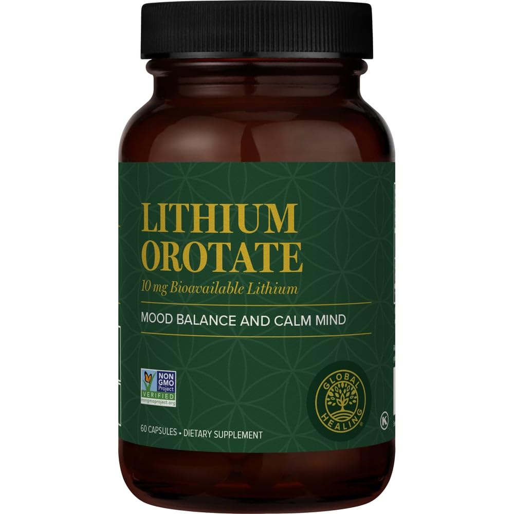 Globální léčebné centrum - Lithium Orotate 10mg - Non- GMO, Gluten Free, Vegan Friendly Brain Health Lithium Supplemente for Supplementary Mood, Function, and Clarity (60 Kapsle)